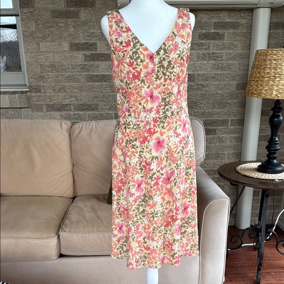 Floral Sleeveless Dress - Pink and Green - Picture 1 of 4